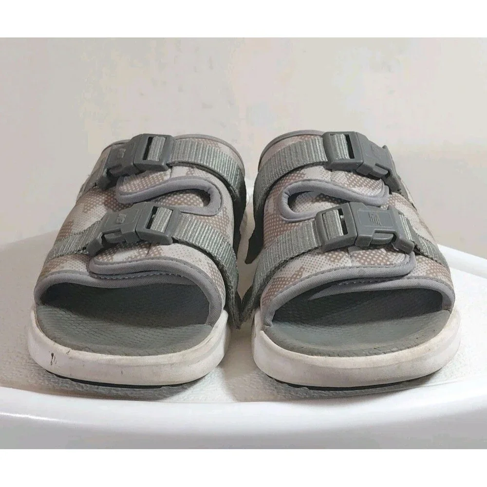 New Balance Men's Green/Brown Camo Adjustable Hook Loop Straps Casual Slides 9?